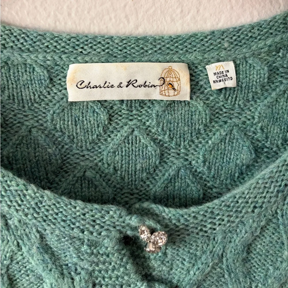 100% Wool Anthropologie Charlie & Robin Jewel Shop Knit Cardigan Women’s Medium - Picture 3 of 7
